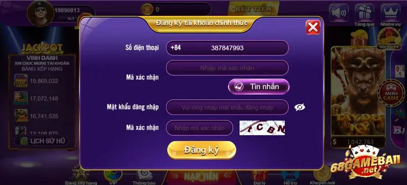 Biểu mẫu cần điền theo hướng dẫn đăng ký gamebai68