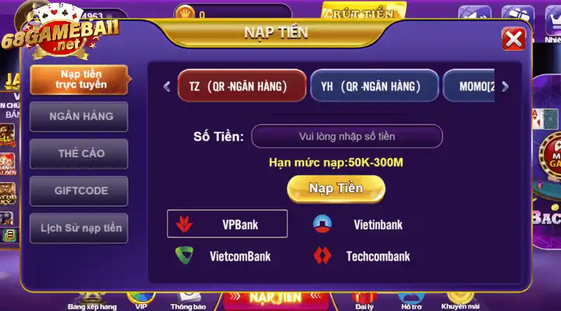 Tặng 100% lần nạp đầu cho hội viên tại 68 game bài